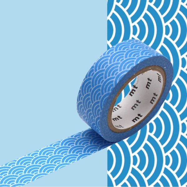 Masking tape vague Seigaiha - Bleu - 1,5 cm x 7 m - Photo n°1