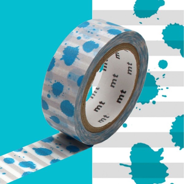 Masking tape motif tâches d'encre bleu - 1,5 cm x 7 m - Photo n°1