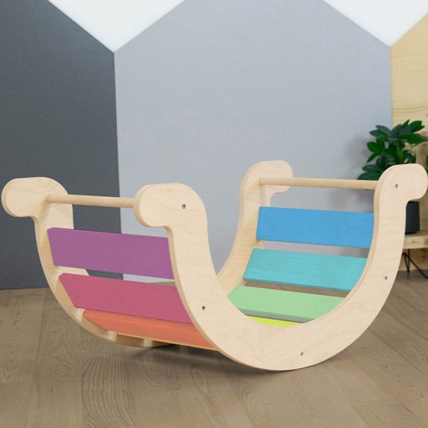 Planche d'équilibre Montessori YUPEE - bois massif - couleurs pastel - Photo n°1
