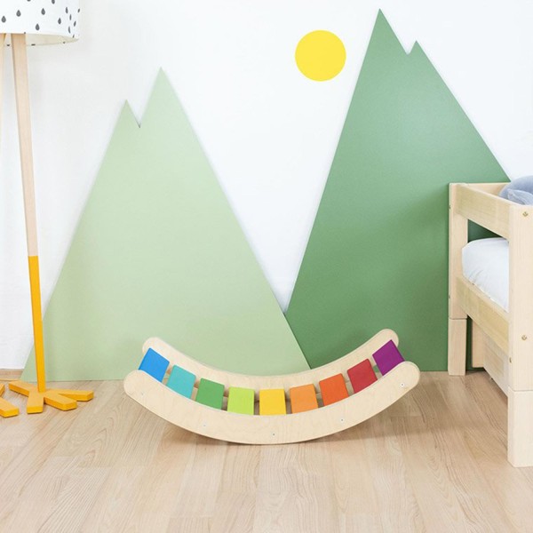 Planche d'équilibre Montessori ROKIT - bois massif - arc-en-ciel - Photo n°1