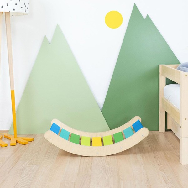 Planche d'équilibre Montessori ROKIT - bois massif - dégradé couleurs froides - Photo n°1
