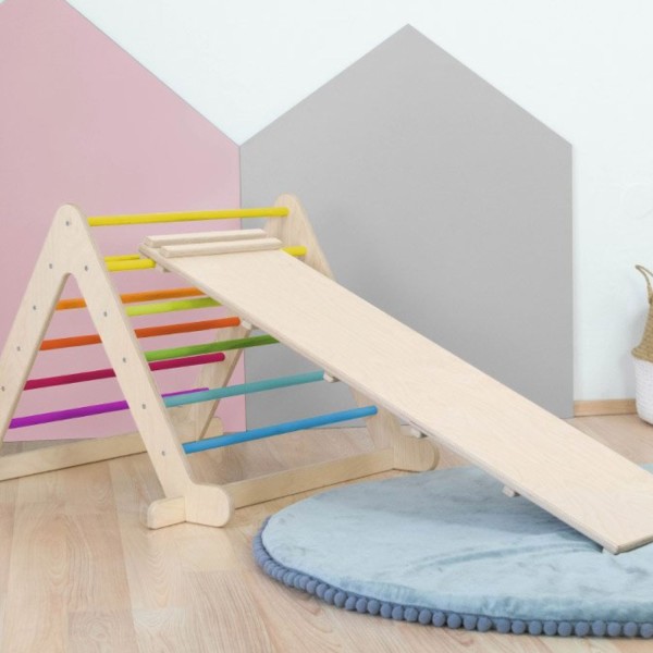 Jeu d'équilibre et motricité Montessori PIKY - couleur bois naturel et colori arc-en-ciel - Photo n°1