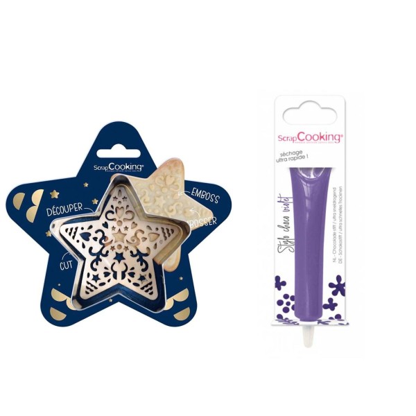 Kit pour biscuit en relief Étoile + Stylo au chocolat violet - Photo n°1