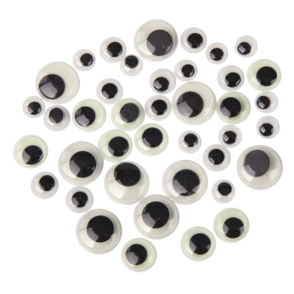 Yeux mobiles - 40 pièces - Brille dans le noir - Tailles 10, 12, 15 et 20 mm - Photo n°1