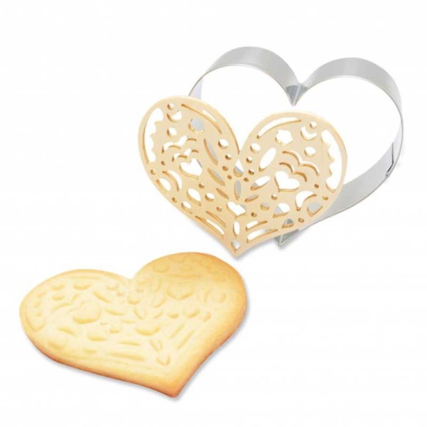 Kit pour biscuit en relief Coeur + 2 Stylos au chocolat blanc et marron - Photo n°1