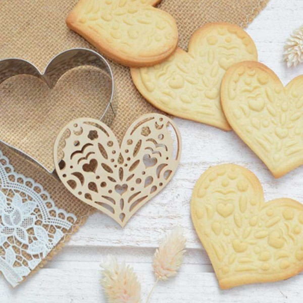 Kit pour biscuit en relief Coeur + 2 Stylos au chocolat vert clair et rose pastel - Photo n°2