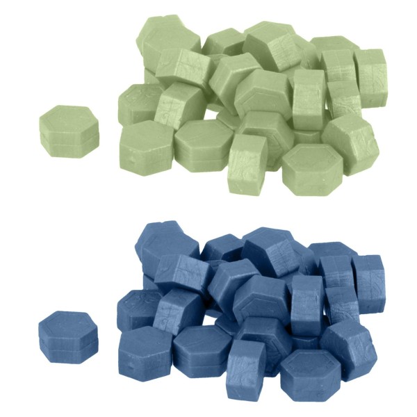 Perles de cire hexagonales - Vert clair + Bleu - Photo n°1