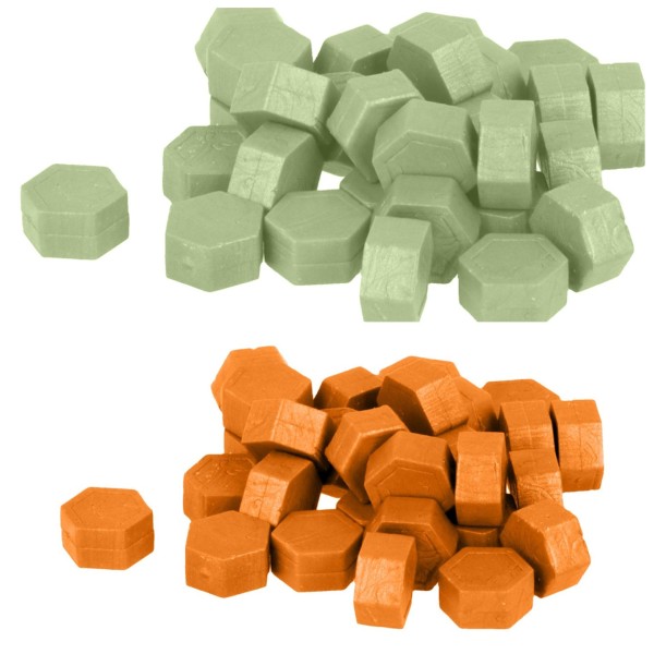 Perles de cire hexagonales - Vert clair + Orange - Photo n°1