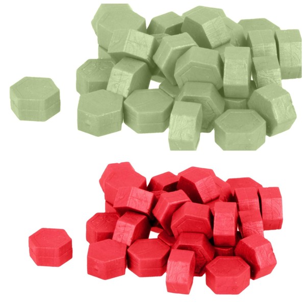 Perles de cire hexagonales - Vert clair + Rouge - Photo n°1