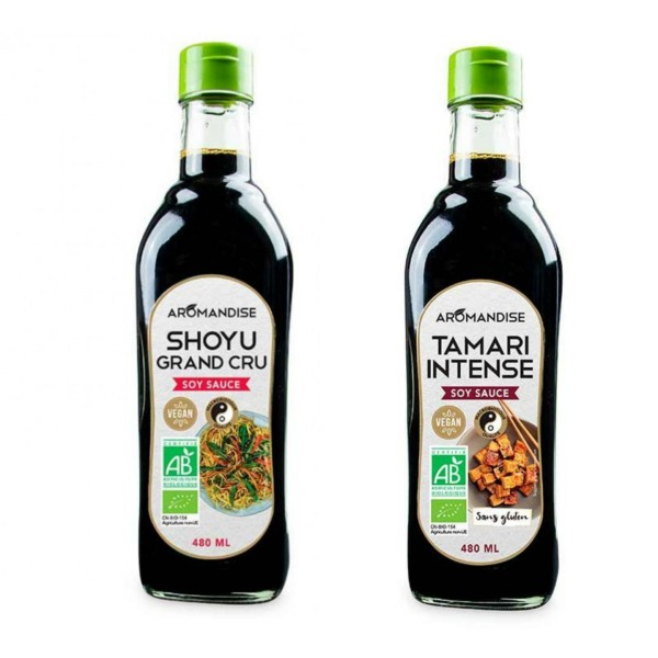 Duo de Sauces Soja Bio Shoyu et Tamari : 2 x 0,48 L - Photo n°1