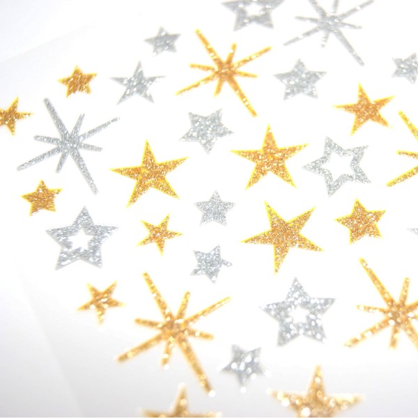 Stickers étoiles argentées et dorées à paillettes - Photo n°2
