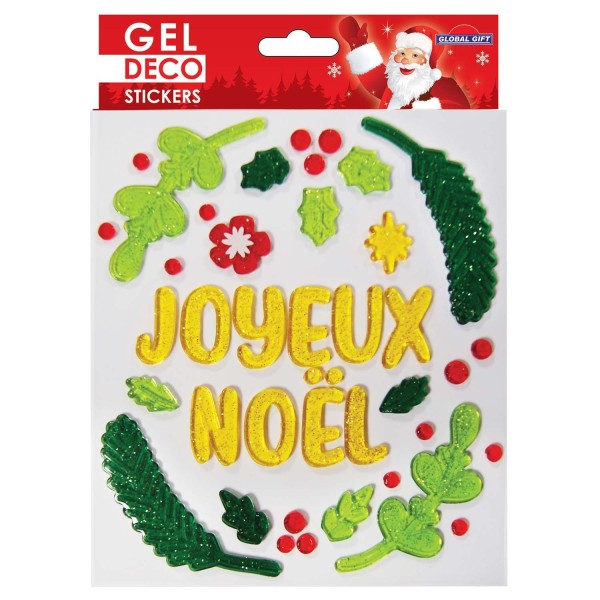 Stickers gel Noël pour fenêtre - Joyeux Noël floral - Photo n°1