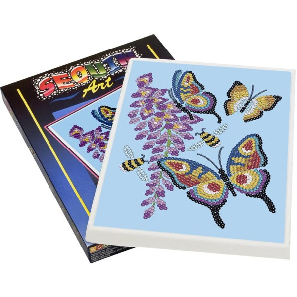 Tableau sequin et perles Art sequin - Papillons 25 x 34 cm - Photo n°1