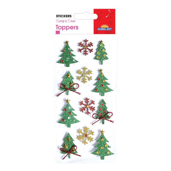 Stickers Noël en relief - Sapins et flocons à paillettes - Photo n°1