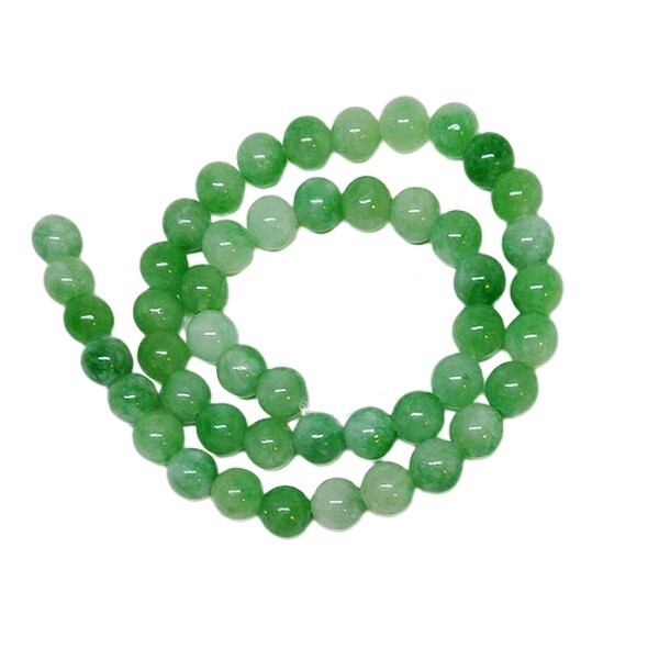 Fil de 46 perles ronde naturelle jade teintée fabrication bijoux 8 mm VERT - Photo n°1
