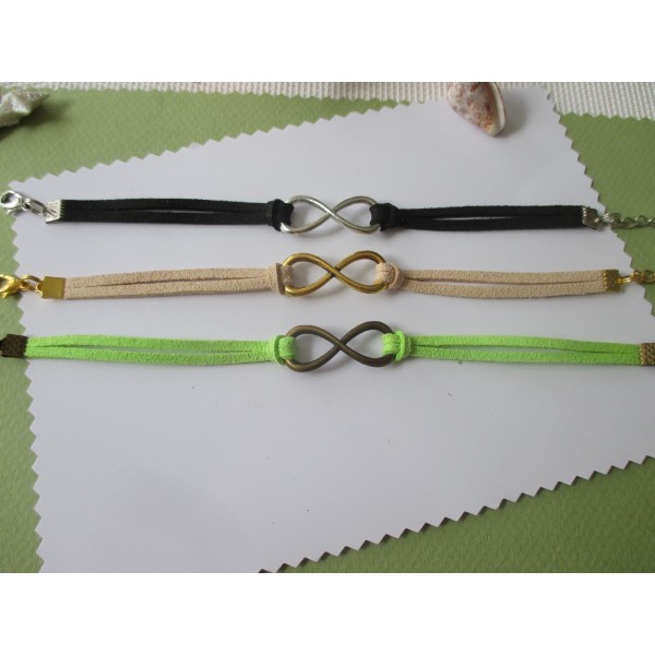 Lot de 3 kits de bracelets suédine noir, vert et chair avec lien infini - Photo n°1