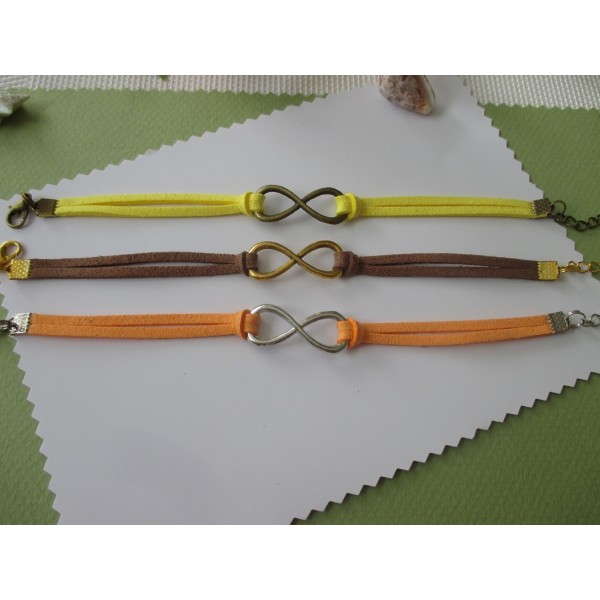 Lot de 3 kits de bracelet suédine jaune, orange et marron avec lien infini - Photo n°1