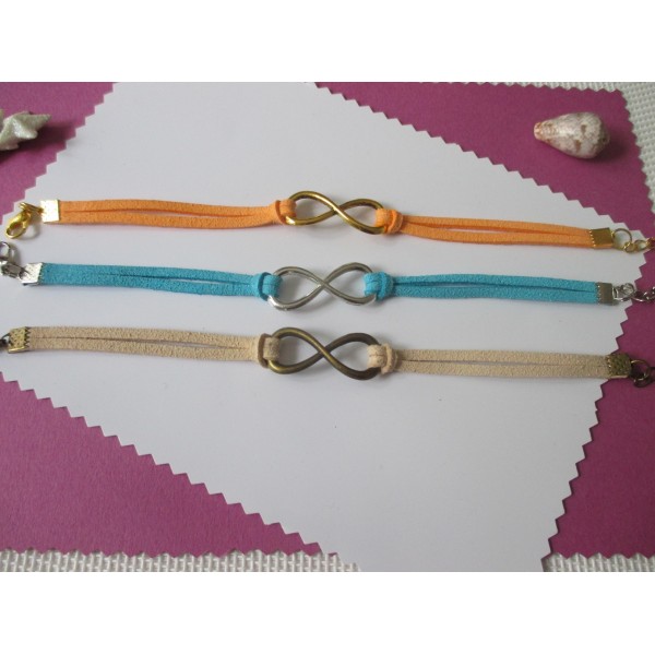 Lot de 3 kits de bracelet suédine chair, bleu et orange avec lien infini - Photo n°1