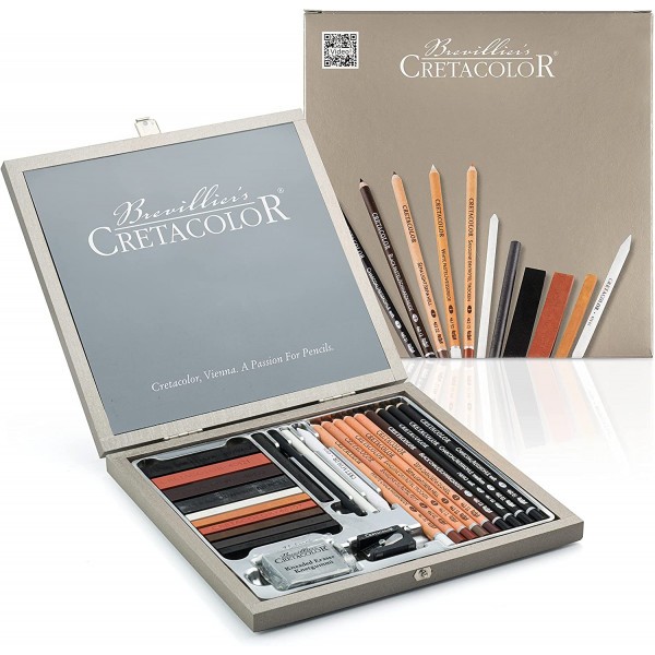 Coffret - Crayons beaux-arts - Fusain - Sanguine - Craie - Gomme - Taille-crayon - Cretacolor - Photo n°1