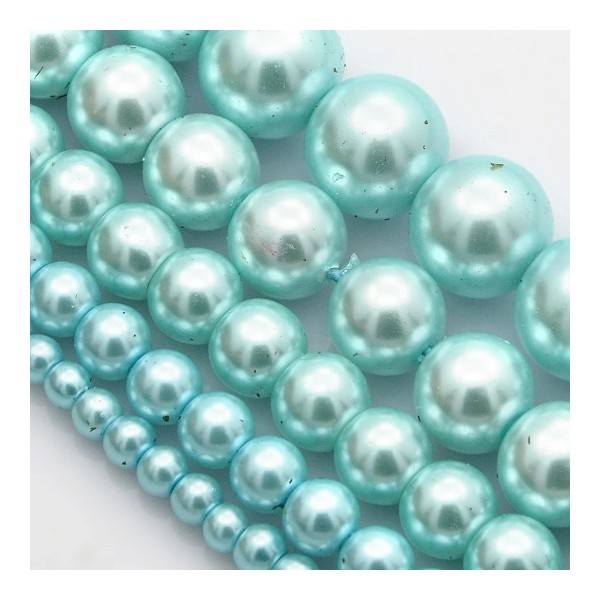 Fil de135 perles ronde en verre nacré fabrication bijoux 6 mm BLEU - Photo n°1
