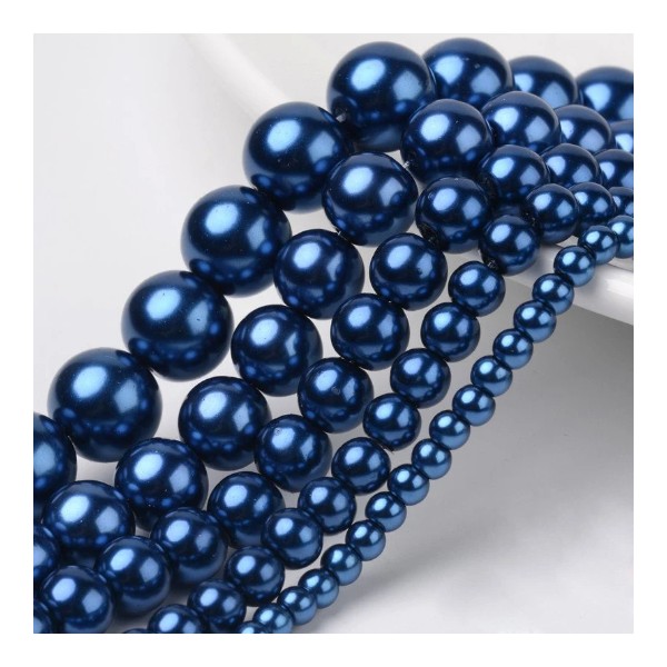 Fil de135 perles ronde en verre nacré fabrication bijoux 6 mm BLEU FONCE - Photo n°1