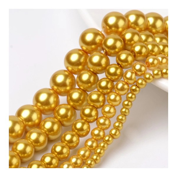Fil de 65 perles ronde en verre nacré fabrication bijoux 12 mm DORE - Photo n°1