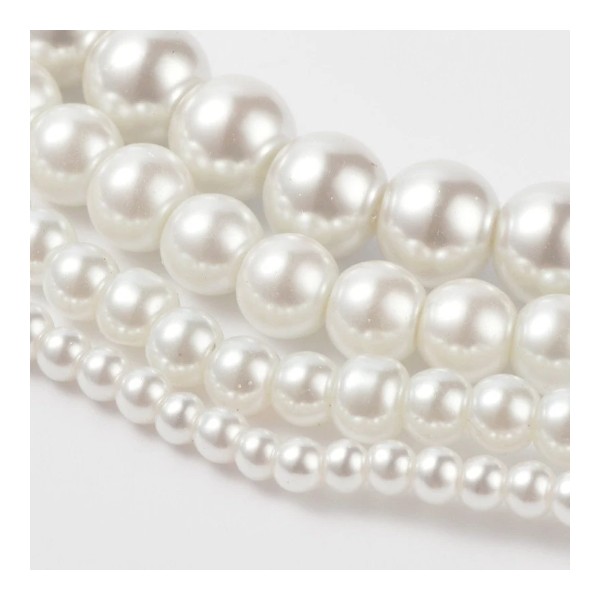 Fil de 210 perles ronde en verre nacré fabrication bijoux 4 mm BLANC - Photo n°1