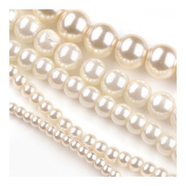 Fil de135 perles ronde en verre nacré fabrication bijoux 6 mm ECRU - Photo n°1