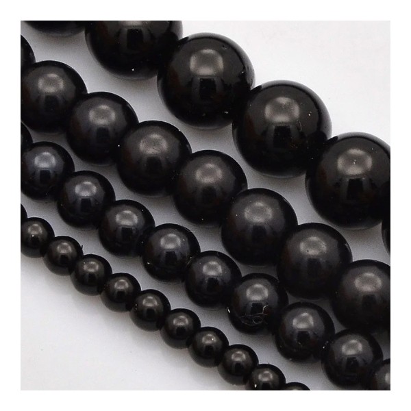 Fil de 100 perles ronde en verre nacré fabrication bijoux 8 mm NOIR - Photo n°1