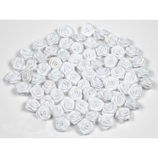 Sachet de 20 petites rose en satin 15 mm blanc 029 - Photo n°1