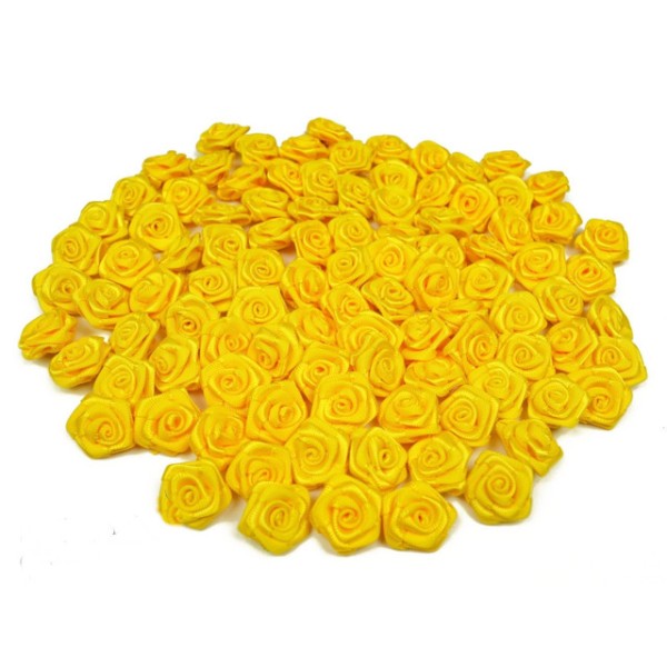 Sachet de 20 petites rose en satin 15 mm jaune 645 - Photo n°1