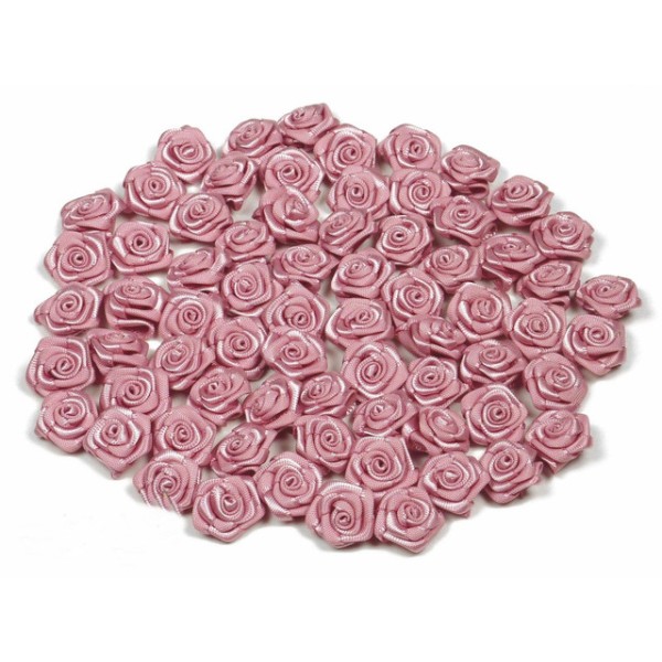Sachet de 20 petites rose en satin 15 mm vieux rose 158 - Photo n°1