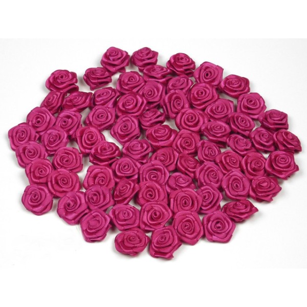 Sachet de 20 petites rose en satin 15 mm fuchsia 187 - Photo n°1