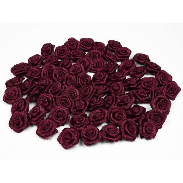 Sachet de 20 petites rose en satin 15 mm bordeaux fonce 275 - Photo n°1