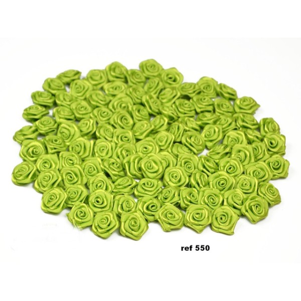Sachet de 20 petites rose en satin 15 mm vert 550 - Photo n°1