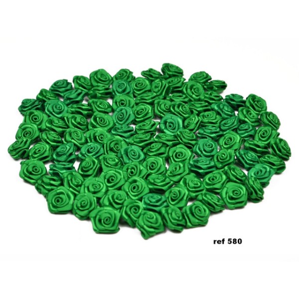 Sachet de 20 petites rose en satin 15 mm vert fonce 580 - Photo n°1