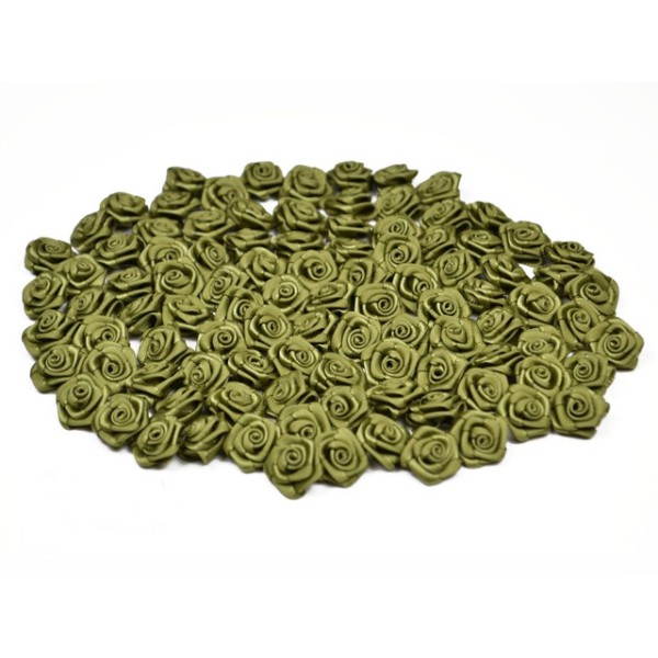 Sachet de 20 petites rose en satin 15 mm vert olive 563 - Photo n°1