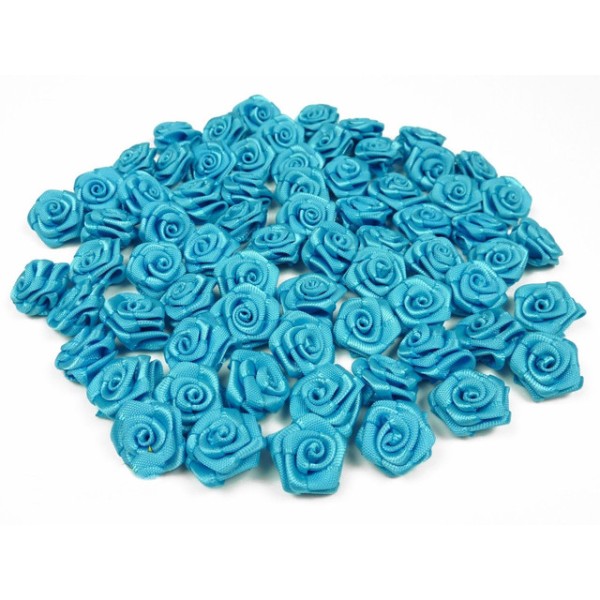 Sachet de 20 petites rose en satin 15 mm turquoise 340 - Photo n°1