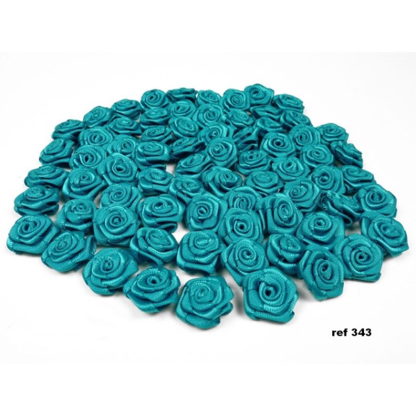Sachet de 20 petites rose en satin 15 mm turquoise fonce 343 - Photo n°1