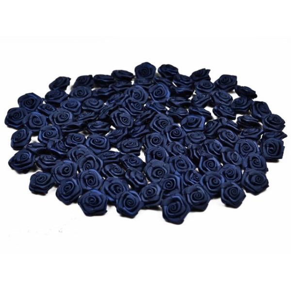 Sachet de 20 petites rose en satin 15 mm bleu marine 370 - Photo n°1