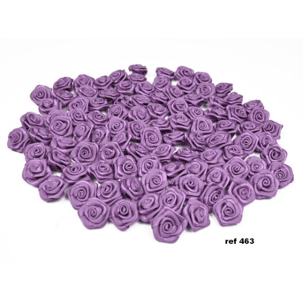 Sachet de 20 petites rose en satin 15 mm mauve 463 - Photo n°1
