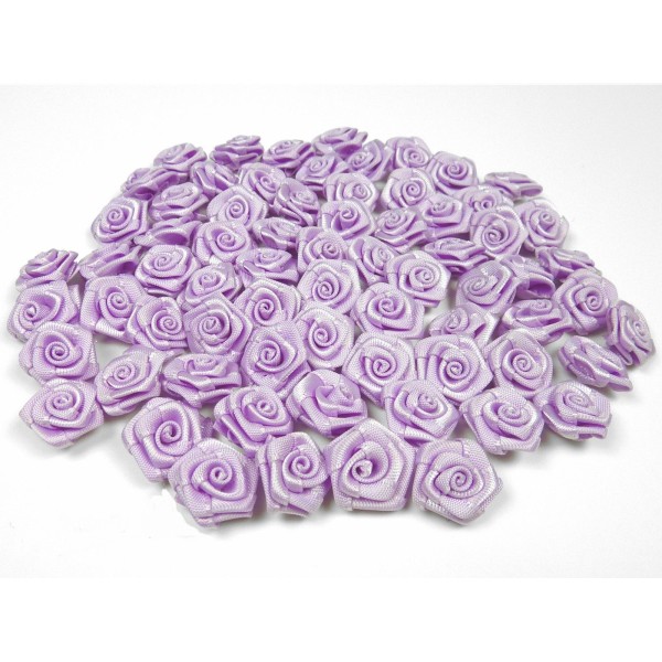 Sachet de 20 petites rose en satin 15 mm parme 430 - Photo n°1