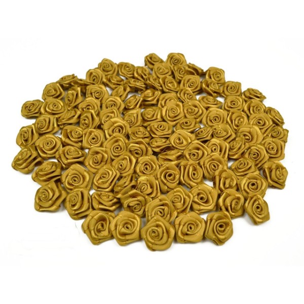Sachet de 20 petites rose en satin 15 mm dore 687 - Photo n°1