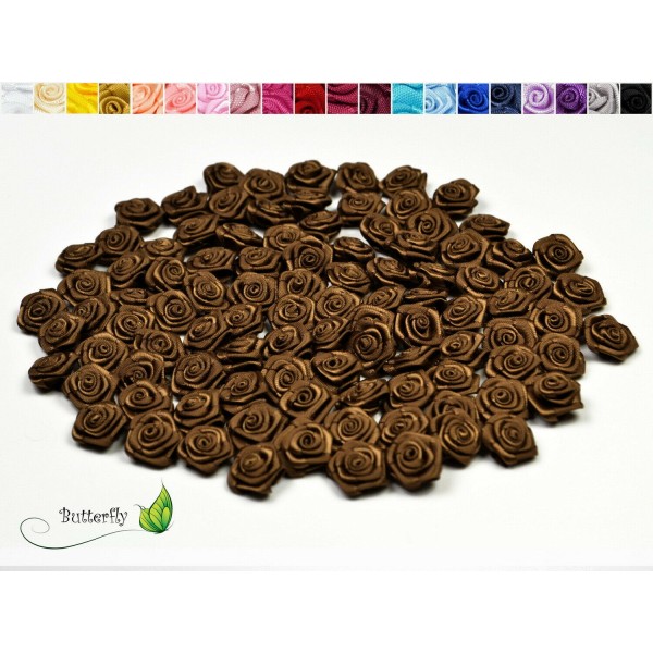 Sachet de 20 petites rose en satin 15 mm marron clair 847 - Photo n°1