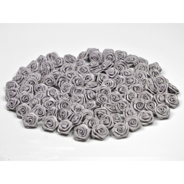 Sachet de 20 petites rose en satin 15 mm gris 012 - Photo n°1