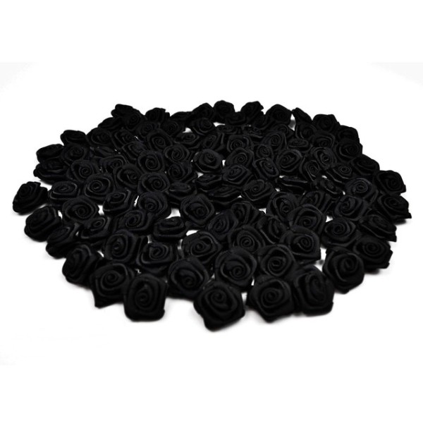 Sachet de 20 petites rose en satin 15 mm noir 030 - Photo n°1