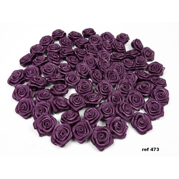 Sachet de 20 petites rose en satin 15 mm  mauve aubergine 473 - Photo n°1