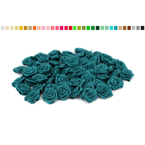 Sachet de 20 petites rose en satin 15 mm bleu petrol 347 - Photo n°1