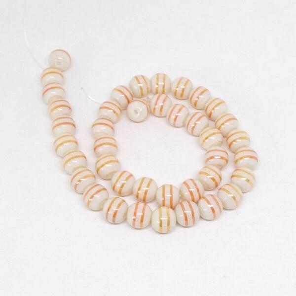 10 perles ronde en verre 8 x 7.5 mm fabrication bijoux RAYEES BRILLANT ORANGE - Photo n°1