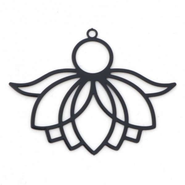 PS11870725 PAX de 4 Estampes pendentif Grande feuille de lotus 39mm métal finition Noir - Photo n°1